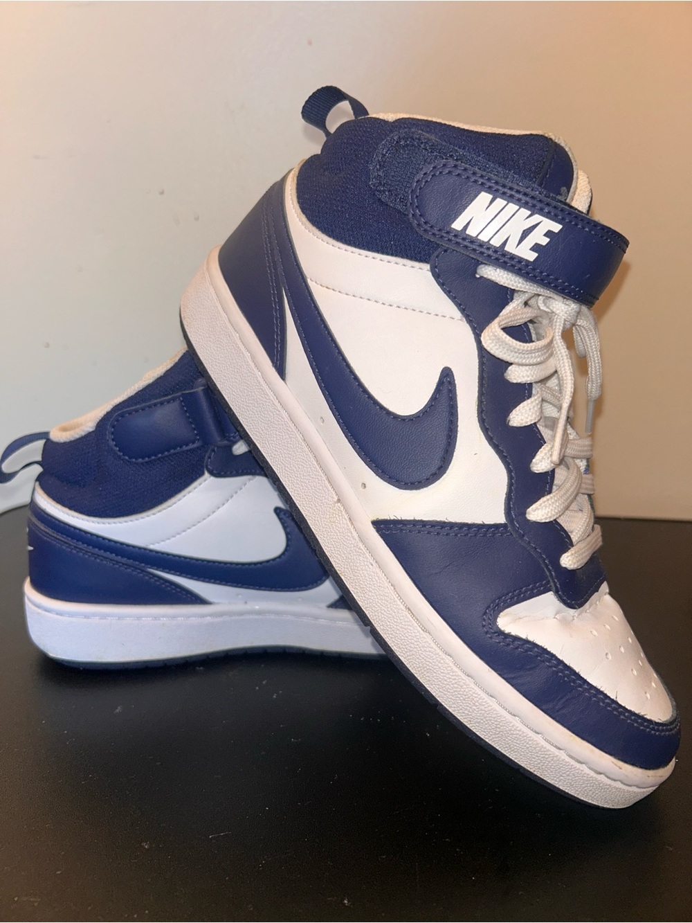 Nike Kids' Mid-Top Sneakers - White & Navy Blue